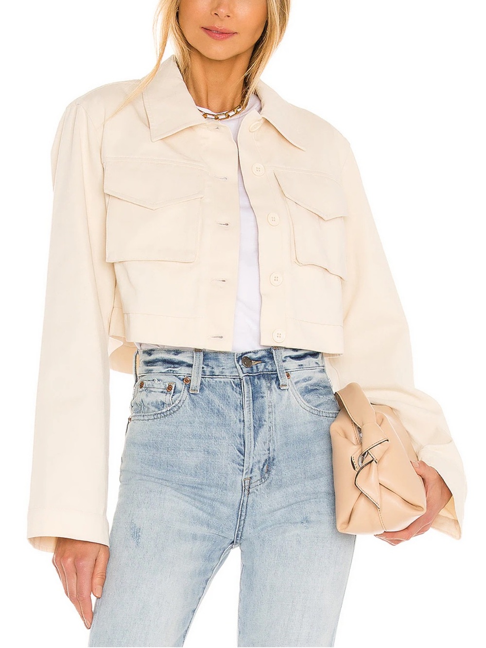 Lovers & Friends Angeles Cropped Ivory Utility Oversized Jacket - XS